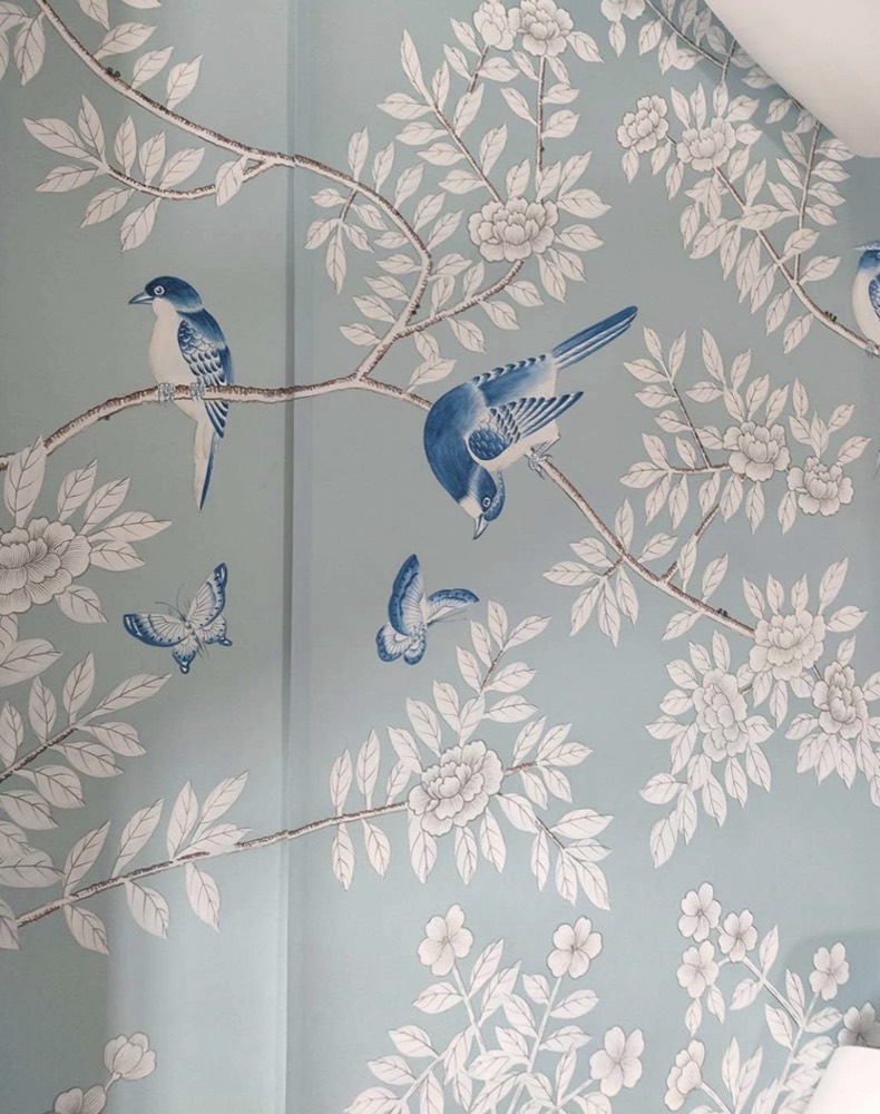 Hand-painted wallcovering on natural silk by Radius