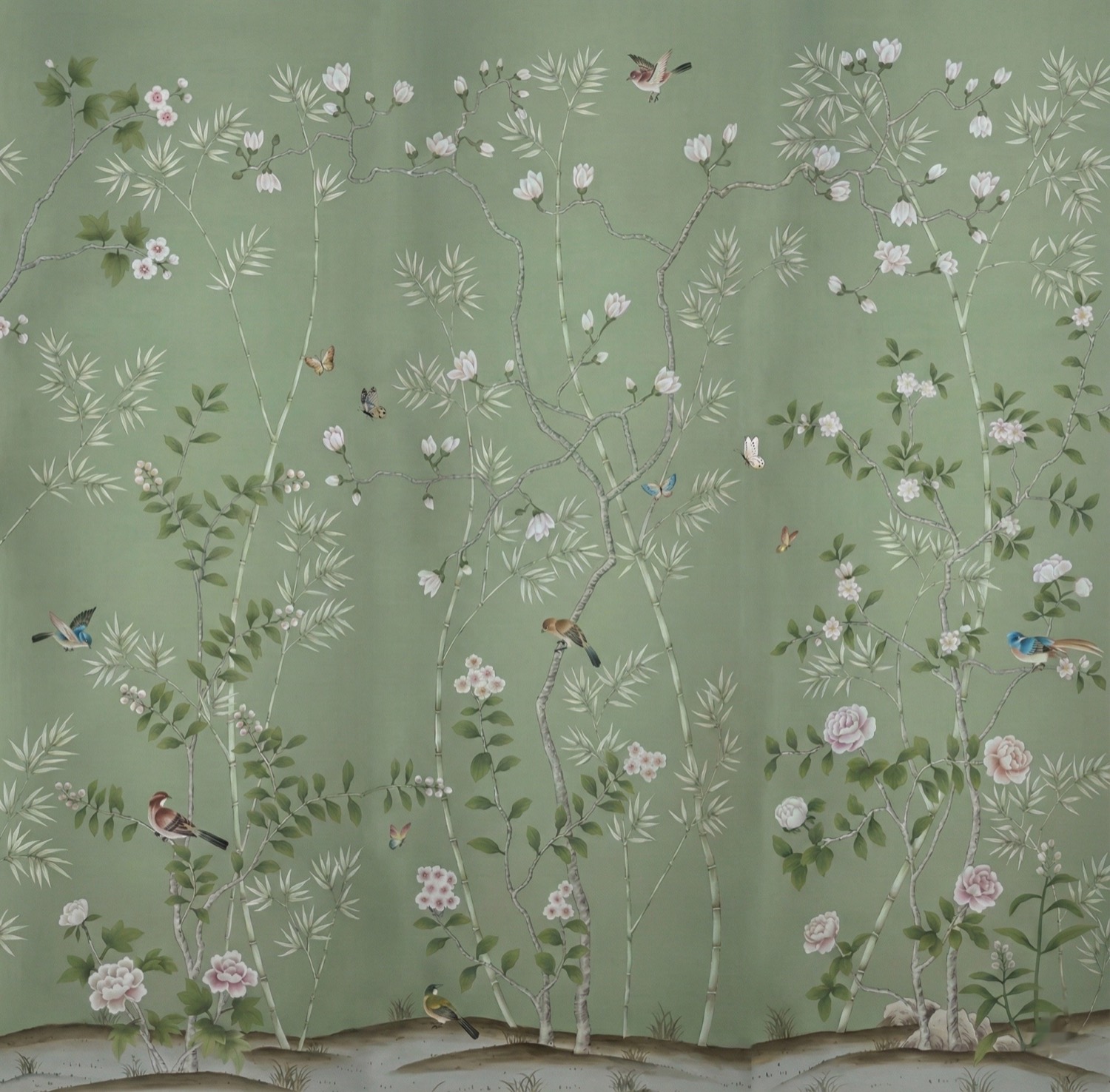 Hand-finished silk wallpaper detail